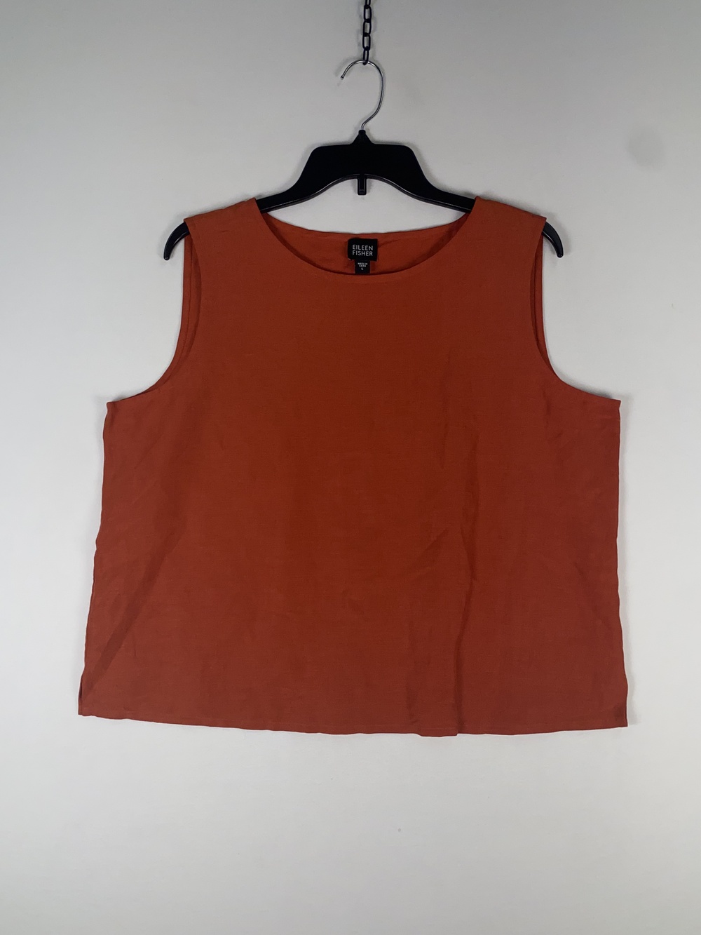 Eileen Fisher Tank Top Womens Large Orange Solid Sleeveless Crew Neck Linen Silk